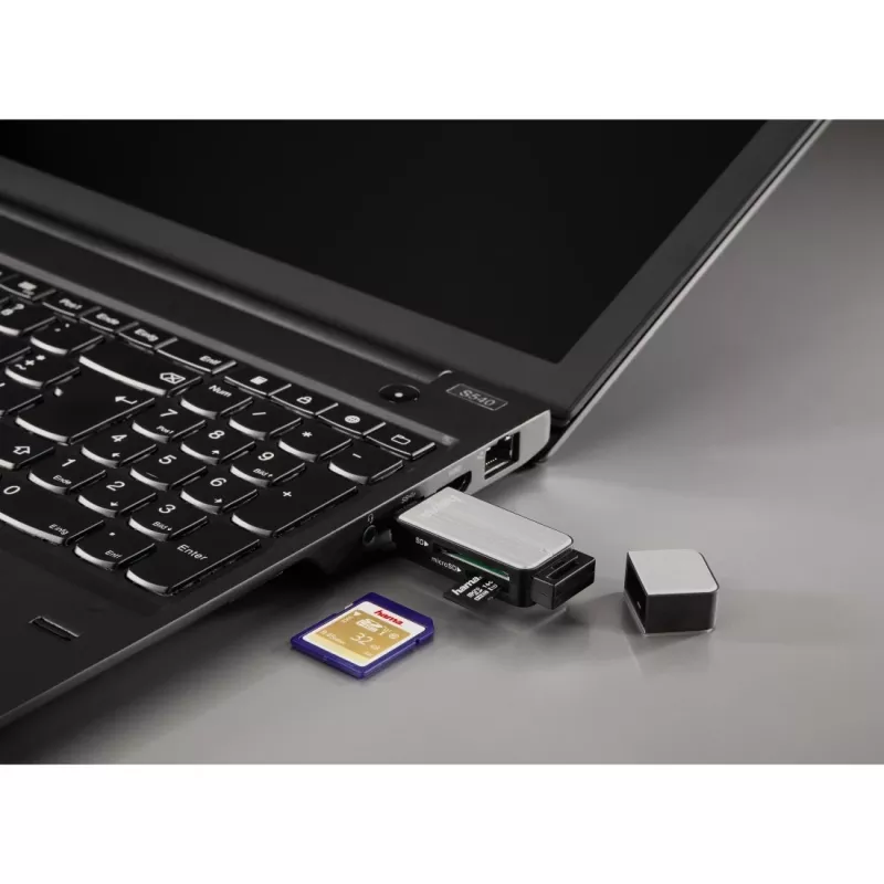 Kortelių skaitytuvas Hama 123900 USB 3.2 Gen 1, juodas, sidabrinis