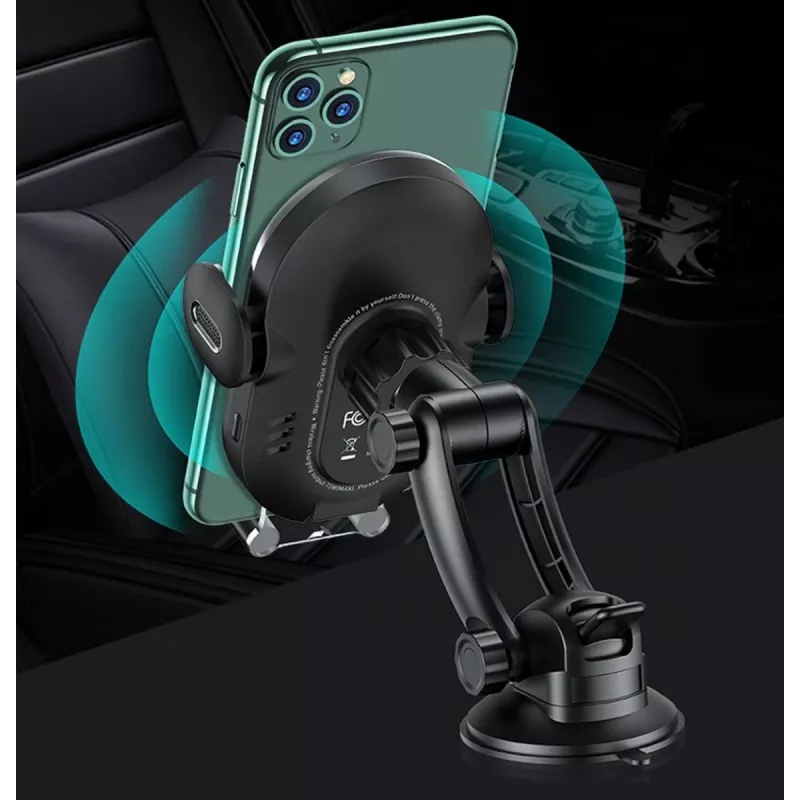 Automobilinis indukcinis telefono laikiklis usams US-CD131 15W automatinis užspaudimas, montuojamas ant priekinio stiklo ir prietaisų skydelio