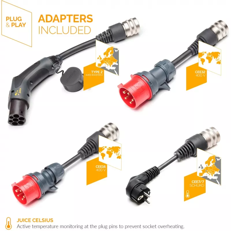 Juice Technology JUICE BOOSTER 2 Traveller Plus EV įkrovimo rinkinys (ES) (antracitas/juoda, 1,4 - 22 kW, 3,1 m laidas)