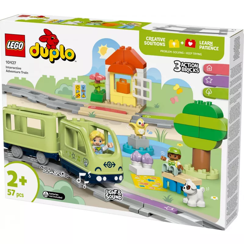 Traukinuko rinkinys LEGO DUPLO Interaktyvus nuotykių geležinkelis 10427, 57 dalių, 2 minifigūrėlės, nuo 2 metų