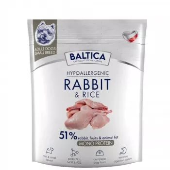 BALTICA Nutraceutic Hipolerginis S Triušis su ryžiais - sausas šunų maistas - 1kg