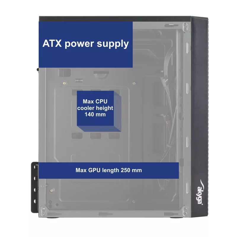 Akyga AK36BK Micro ATX kompiuterio korpusas, Micro ATX / Flex ATX / Mini ITX, USB 3.0 + USB 2.0, be maitinimo bloko, juodas