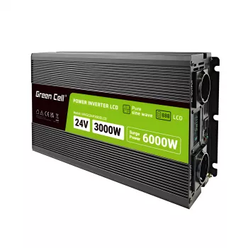Automobilinis keitiklis Green Cell INVGC24P3000LCD 24V 3000W gryna sinusinė banga, 230V 50Hz, LCD, F tipo lizdas