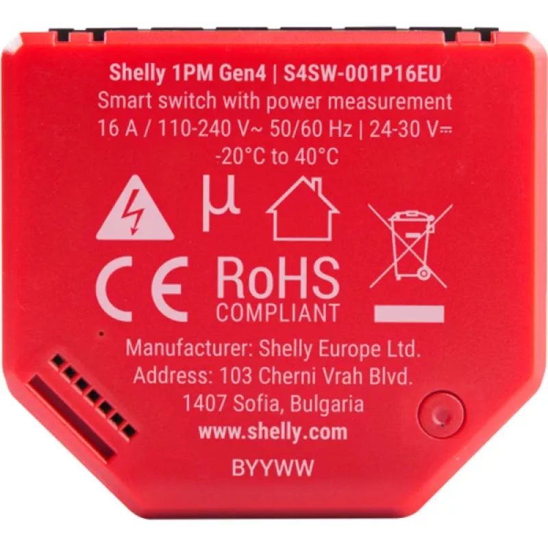 Shelly 1PM Gen4 2 vnt. komplektas – išmanus relės valdiklis su energijos matavimu, 16A, 1 kanalas