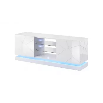 TV spintelė cama meble QIU 160 – baltas blizgus MDF, 1600×420×570 mm