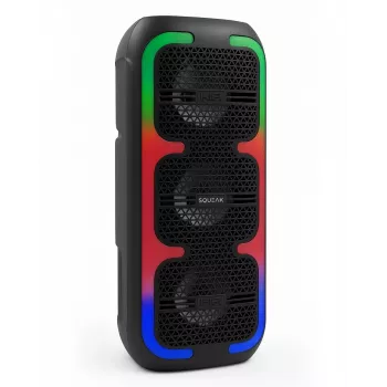 Nešiojamas stereo garsiakalbis SQUEAK SQ1009 — Bluetooth 5.3, 45W RMS, 10h baterija, FM, USB, AUX, LED, 1800 mAh, Juodas