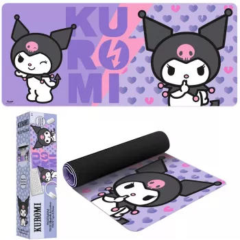 Pelės kilimėlis vaikams Kids Euroswan 80x30 cm Hello Kitty Kuromi, didelis stačiakampis stalinis/gamingo kilimėlis
