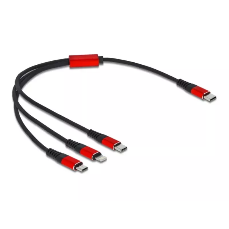 USB įkrovimo laidas DeLOCK 86710 3 in 1 USB Type-C į Lightning Micro USB 30 cm juodas raudonas