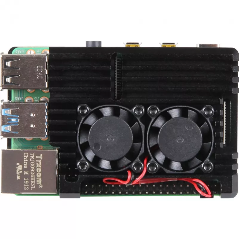 JOY-IT RPI CASE ALU07F - Dėklas Raspberry Pi 4, aliuminis, ventiliatorius, juodas (RB-ALUCASEP4+07FAN)