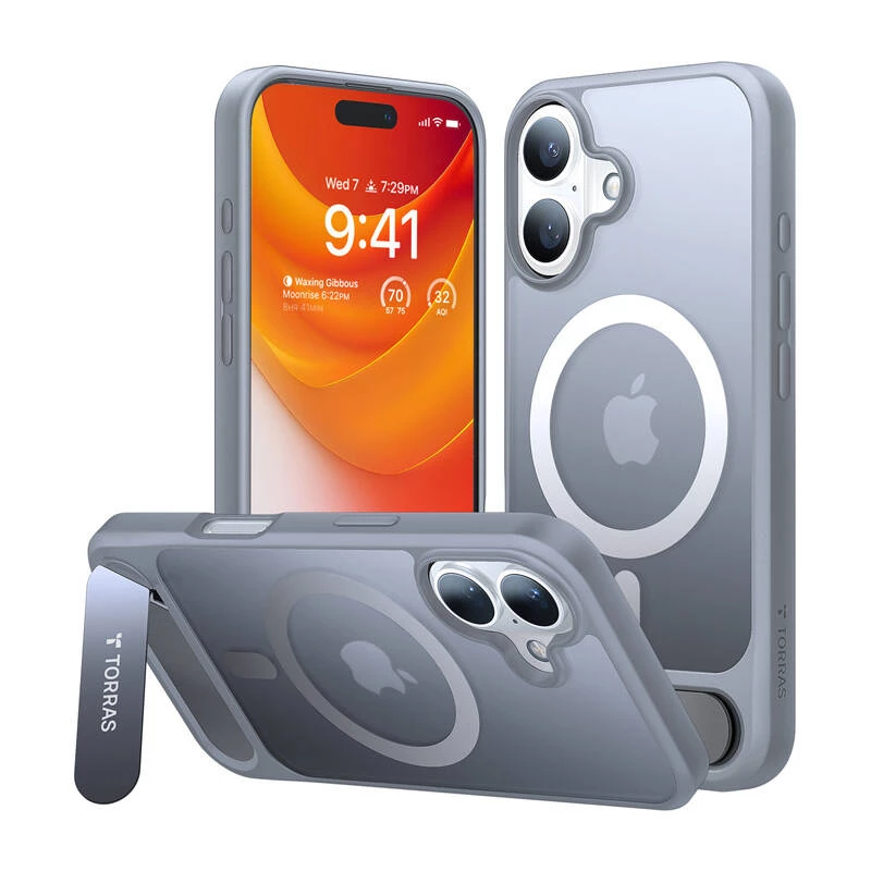 Dėklas Torras Pstand Series, skirtas iPhone 16 Plus (Titanium pilka)