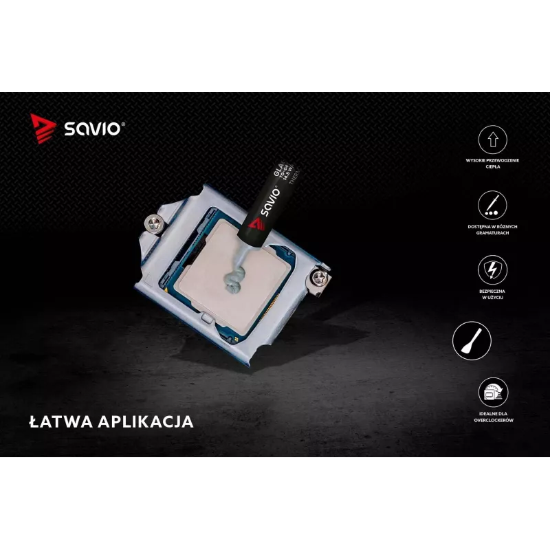Termo pasta SAVIO TG-04 2g – aukšto našumo šiluminė pasta procesoriams ir vaizdo plokštėms