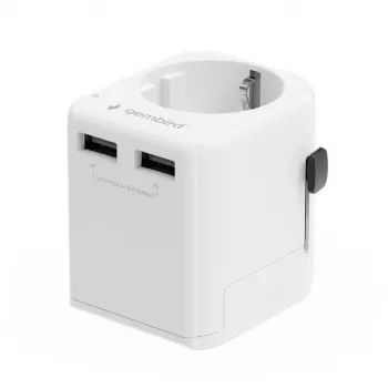 Universalus kelioninis adapteris GEMBIRD TPA-EU2A12-01-W 12W USB maitinimo adapteris tarptautiniams lizdams
