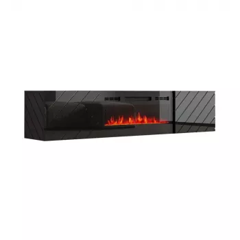 Spintelė televizoriui cama meble LUXE 301126 su įmontuotu elektriniu židiniu, 182,6×34,5×37,5 cm, juodas blizgesys