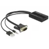 Vaizdo kabelio adapteris DeLOCK 62597 0,25 m HDMI Type A – VGA D-Sub + 3,5 mm garsas + USB Type-A, juodas