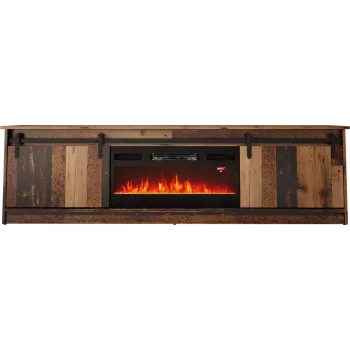 TV spintelė Cama Meble GRANERO su židinio sekcija, 2000×567×350 mm, medžio drožlių plokštė/MDF, stumdomos 2 durys, matinė sena mediena