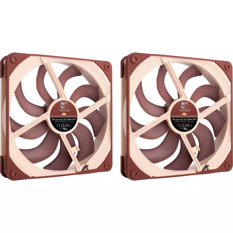 Noctua NF-A14x25 G2 PWM Sx2 PP 140mm dviejų ventiliatorių rinkinys