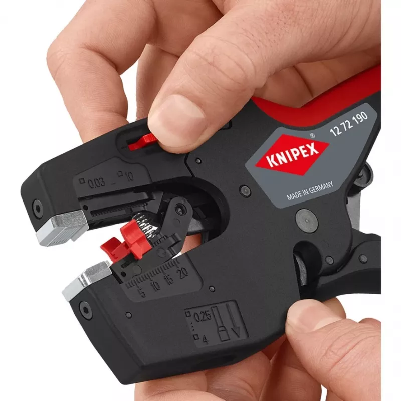 Knipex elektriko daugiafunkcis įrankis NexStrip 12 72 190 SB – vielos nuėmiklis ir užspaudimo replės