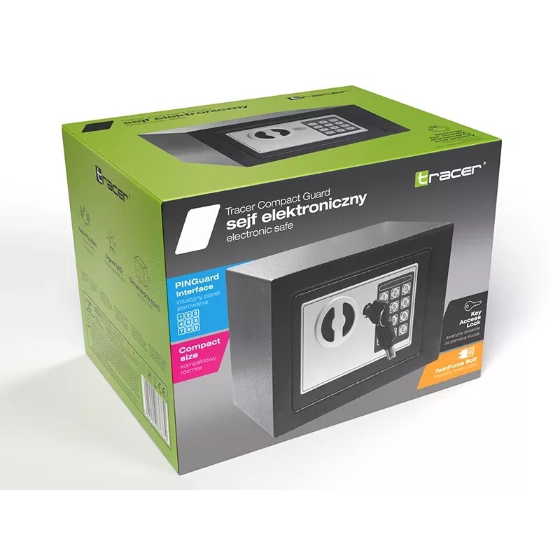 Saugus seifas TRACER Tracer 47640 Compact Guard – elektroninis seifas, 0,5 kub. pėdos, plieninė konstrukcija