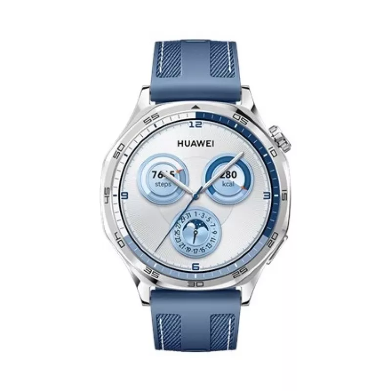 Išmanusis laikrodis HUAWEI WATCH GT5 46mm – 1,43 colio AMOLED ekranas, GPS, 524 mAh baterija, nerūdijančio plieno korpusas, mėlyna austa juosta