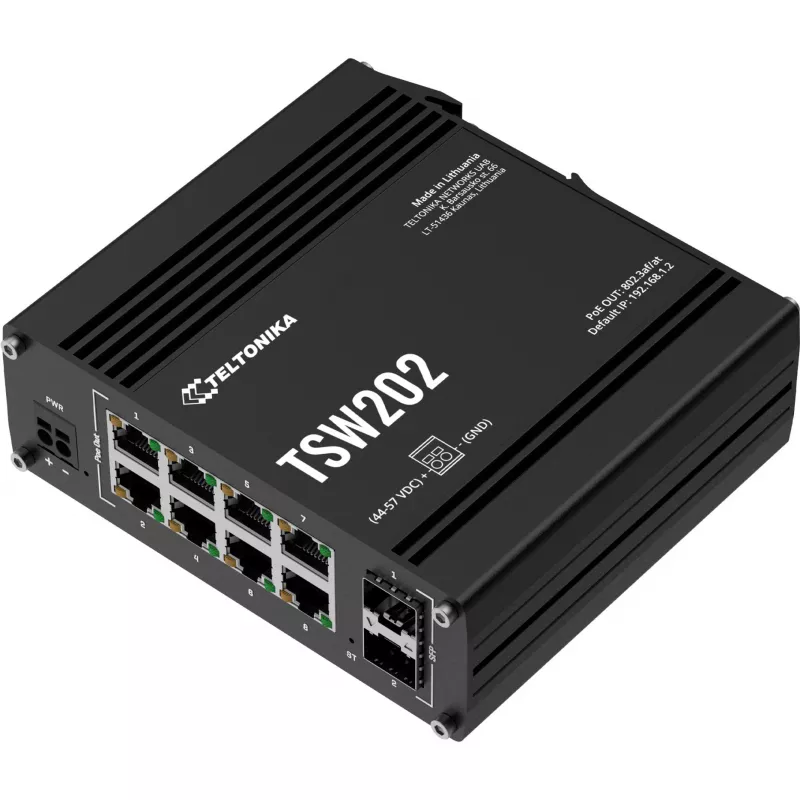 Teltonika TSW202 valdomas L2 Gigabit Ethernet (10/100/1000) maitinimas per Ethernet (PoE) aliuminis, mėlynas