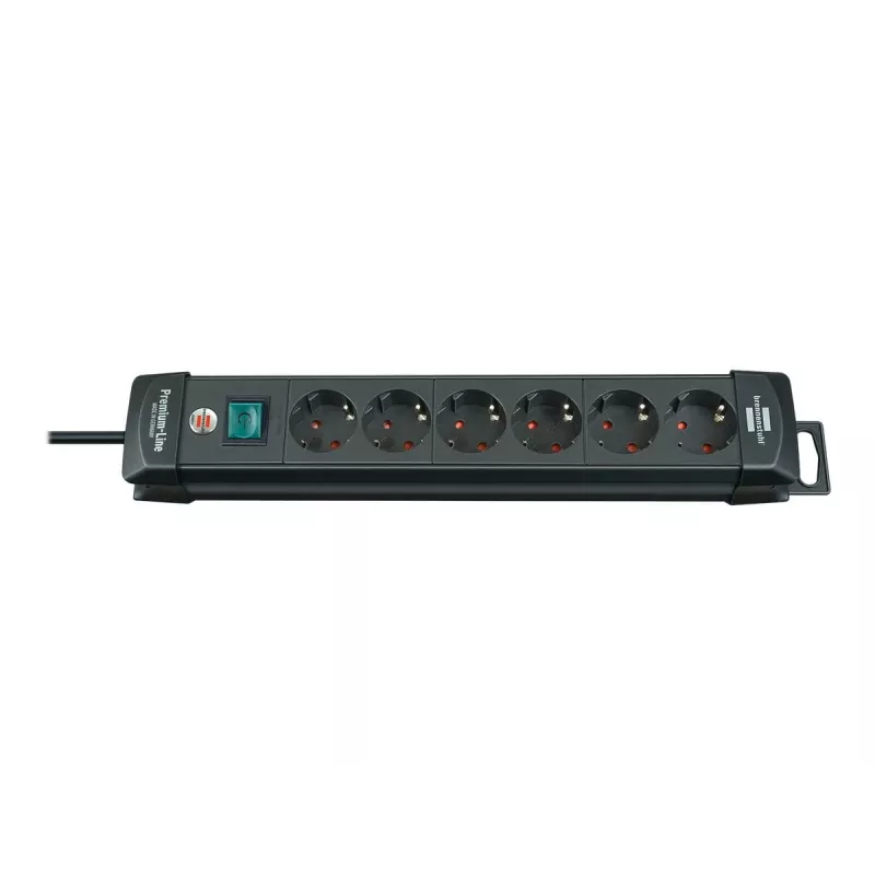 Brennenstuhl Premium-Line 6-fach schwarz, 3 m Premium-Line Steckdosenleiste 6-fach schwarz 3 m H05VV-F 3G1,5, Mit Schalter (1951160100)