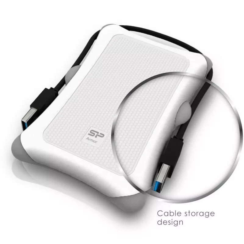 Išorinis kietasis diskas Silicon Power Armor A30 2TB 2,5 colio USB 3.2 Gen 1, baltas, atsparus smūgiams, 256 bitų AES