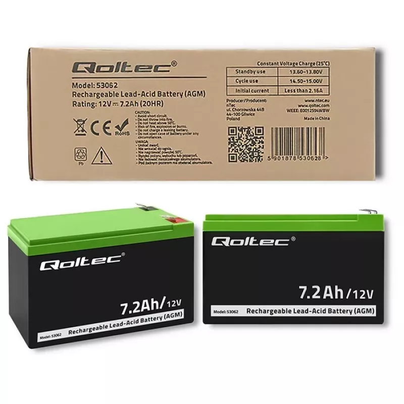 Qoltec 53062 AGM baterija | 12V | 7,2 Ah | max 108A
