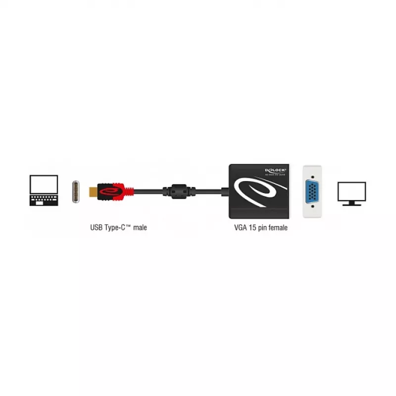 Adapteris vaizdo kabeliui DeLOCK 62994 USB Type-C į VGA 0,2 m juodas