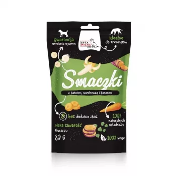 Šunų skanėstai SYTA MICHA Vege Sweet Potato Carrot Banana, hipoalerginiai dresūros skanėstai, 80 g