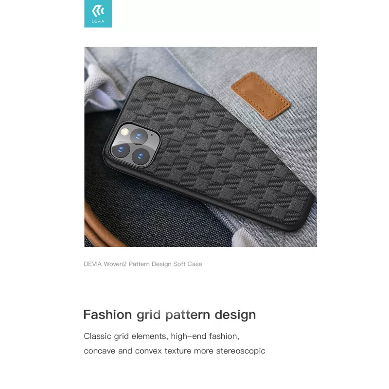Minkštas apsauginis dėklas Devia Woven2, iPhone 11 Pro Max, austas raštas, juodas