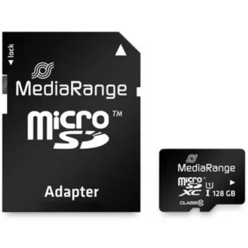 MediaRange MR945 – „Flash“ atminties kortelė microSDXC su SD adapteriu, 128 GB, UHS-I / Class10, juoda