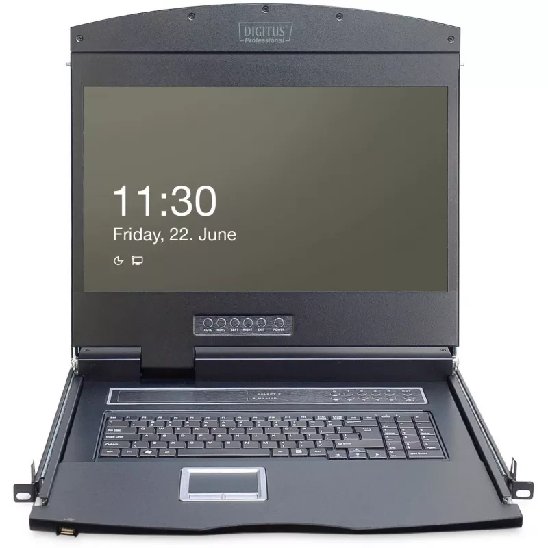 19 colių LCD KVM konsolė DIGITUS DS-72211-5US, 16 prievadų Cat.5, 1366x768, US International klaviatūra