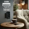 Maitinimo skirstytuvas MACLEAN MCE248 F/B – 3 AC lizdai (1x16A, 2x6A) ir 4 USB prievadai (2xUSB‑A, 2xUSB‑C PD 20W), EU kištukas, juodas