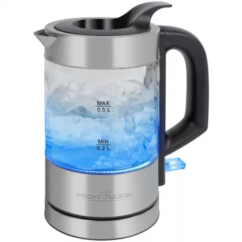 ProfiCook PC-WKS 1228 G elektrinis virdulys 0,5 L 1100 W Nerūdijantis plienas, permatomas