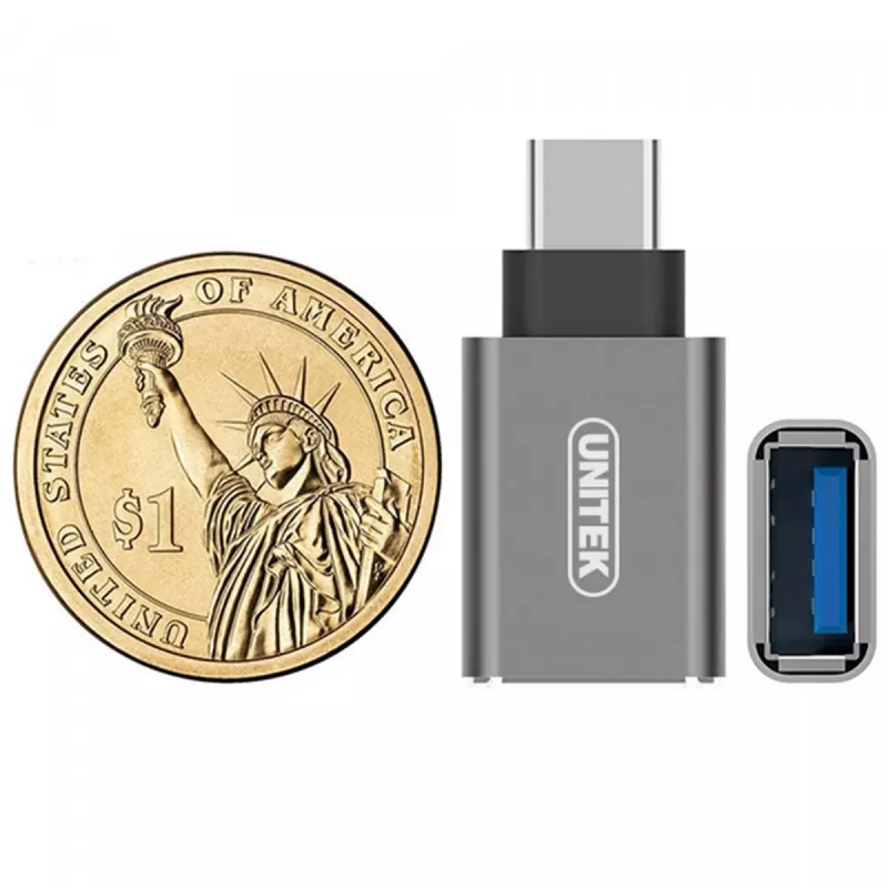 UNITEK Y-A025CGY adapteris USB Type-C į USB Type-A metalinis
