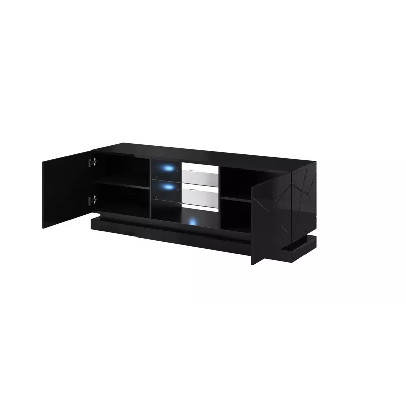 TV spintelė Cama meble QIU 160 – MDF juodas blizgesys, 1600×420×570 mm