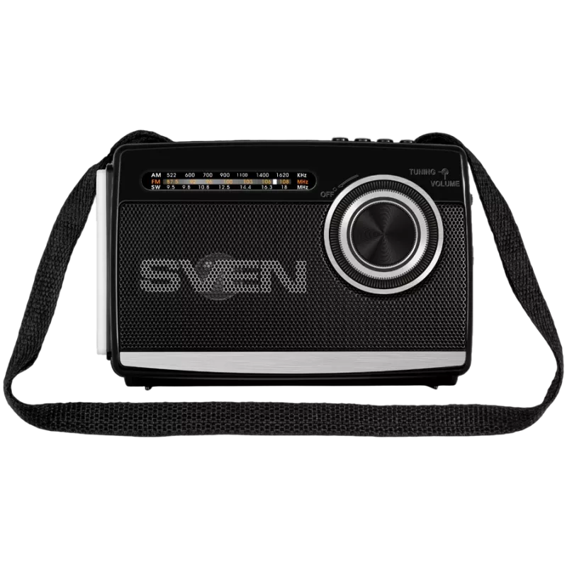 Nešiojamas garsiakalbis SVEN SRP-155, juodas (3W, Bluetooth, FM/AM/SW, USB, microSD, žibintuvėlis, baterija)