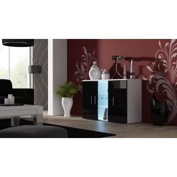 Sideboard Cama Meble SOHO S7 120 cm – 3 durys, 4 lentynos, balta viršus, juodas blizgesys