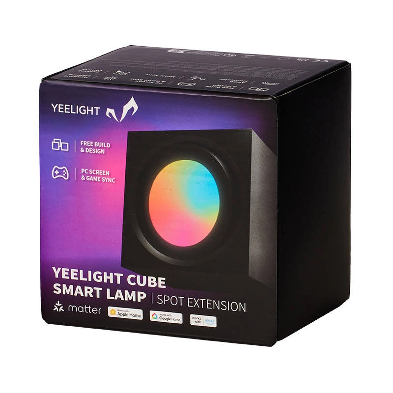 Protingas stalinis šviestuvas Yeelight Cube – įvairiaspalvis, Wi‑Fi/Bluetooth, 2.4 GHz, Bluetooth 5.0, AC 100–240 V, 1.5 m laidas, juodas