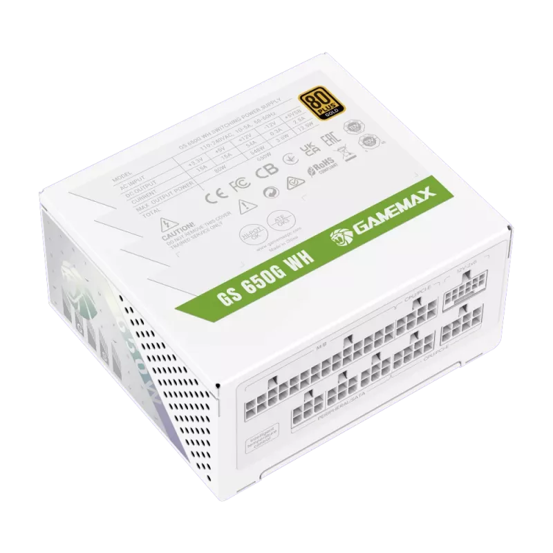 Gamemax GS 650G WH 650 W maitinimo blokas, 80 PLUS Gold, baltas