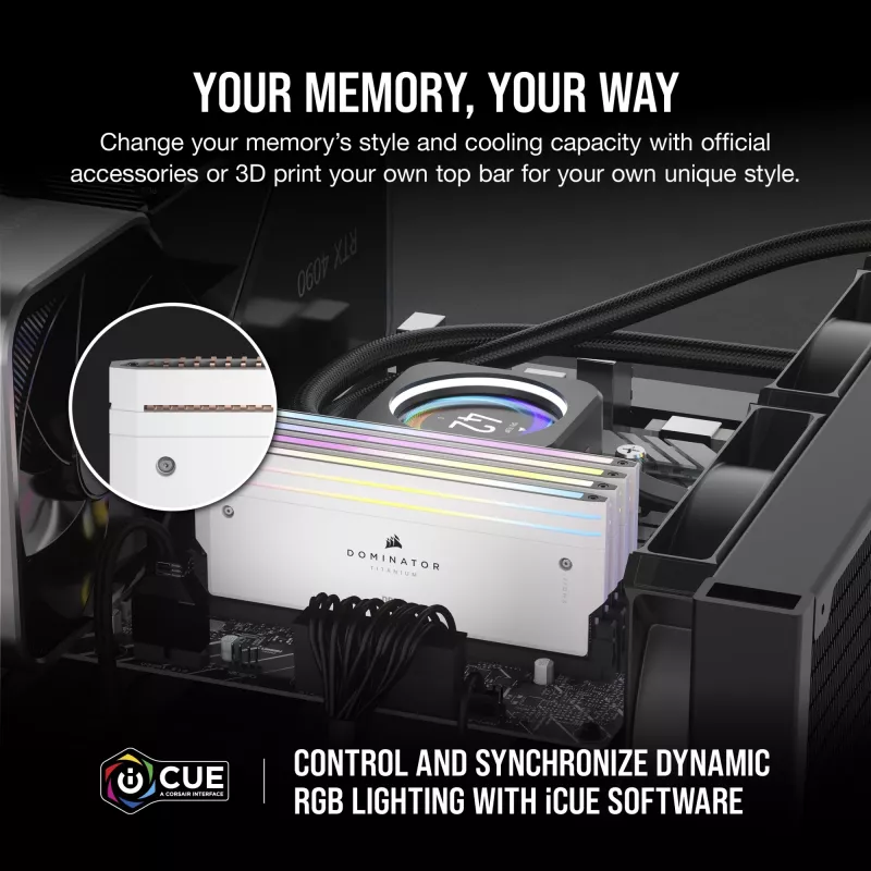 CORSAIR DOMINATOR TITANIUM RGB 96GB (2x48GB) DDR5 6400MT/s atminties rinkinys baltas