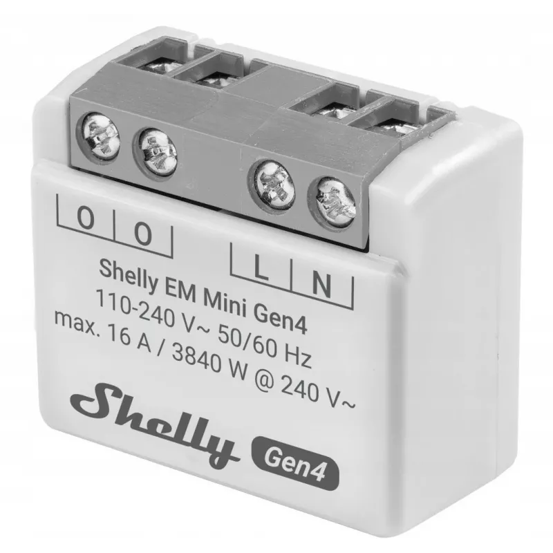Šviesos relė Shelly Relay EM Mini Gen4 1 kanalo Wi‑Fi Matter Zigbee Bluetooth 8A, 110–240V, energijos matuoklis