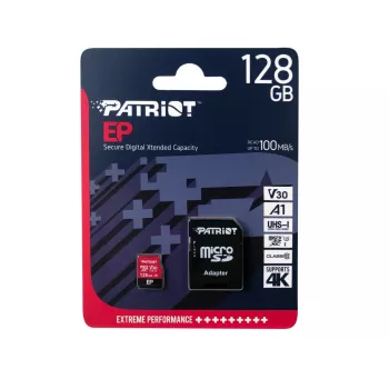 „Patriot“ 128 GB „MicroSDXC“ atminties kortelė, 10 klasė, U3, V30, skaitymas 100 MB/s, rašymas 80 MB/s