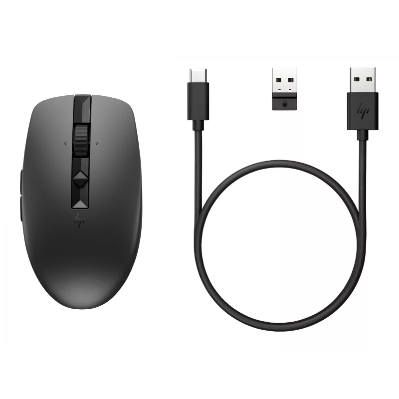 HP 710 įkraunama tyli pelė, ambidekstrinė, RF belaidė + Bluetooth, 3000 DPI, juoda