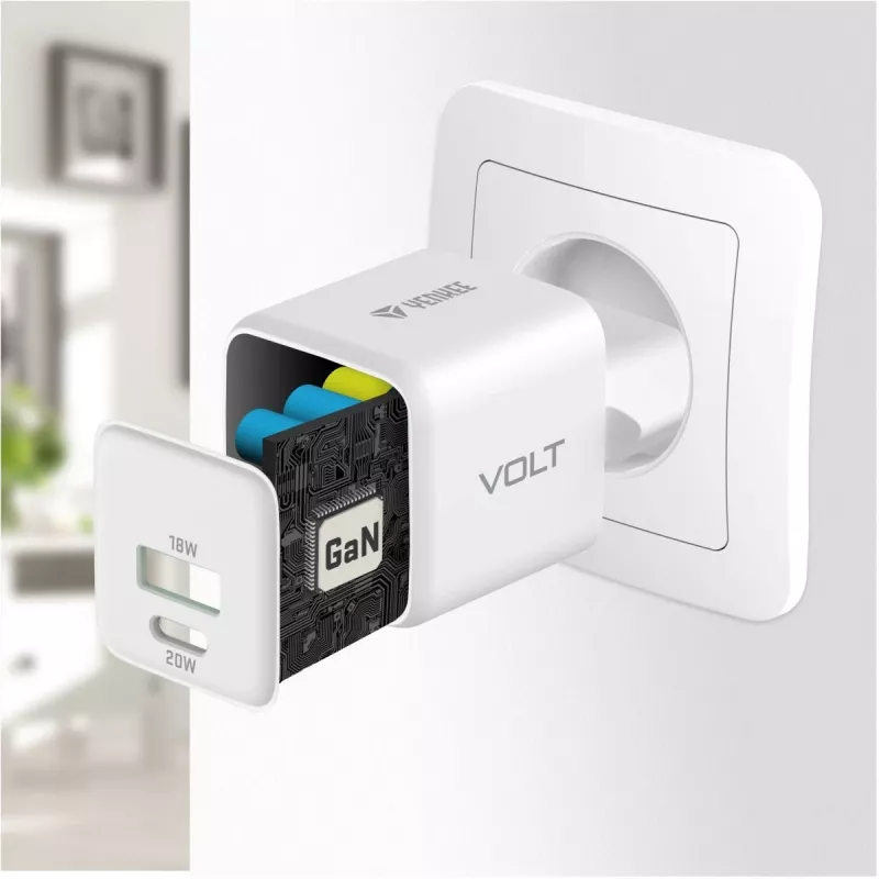 USB C/A sieninis įkroviklis YENKEE YAC G38 20W 3A Power Delivery (USB‑C ir USB‑A)
