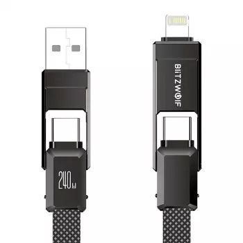 4 viename laidas BlitzWolf BW-HDC7 – USB-C, Lightning, USB-A, Micro-USB 1,2 m 240 W juodas