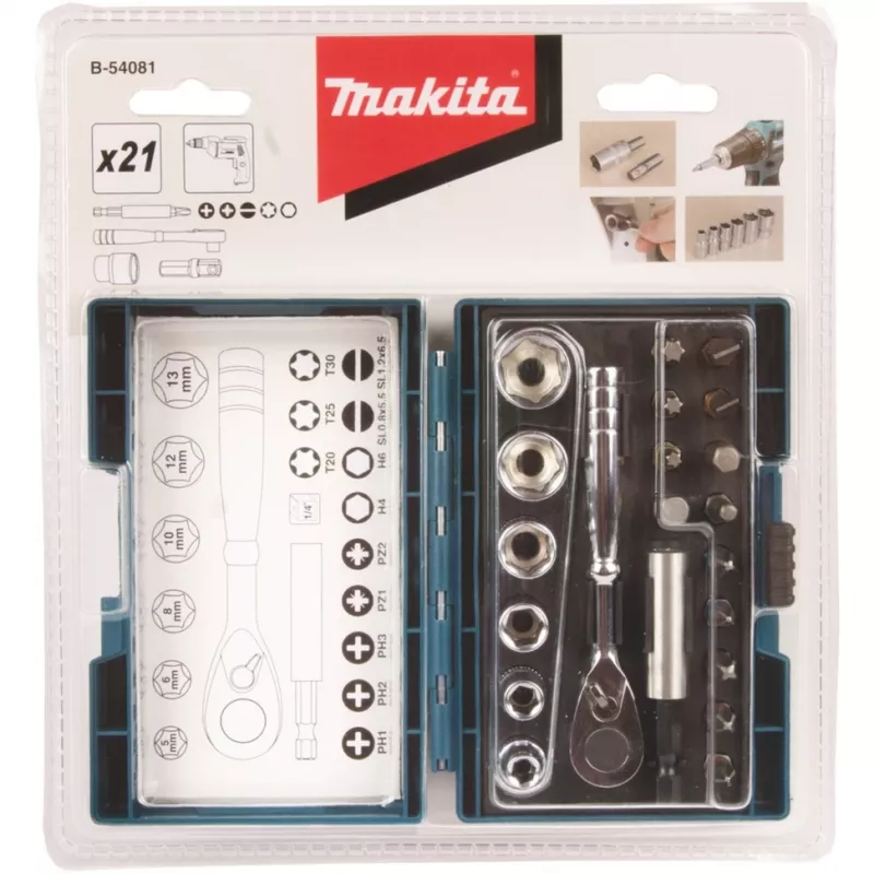 Makita atsuktuvų antgalių ir reketinis rinkinys, 21 vnt (B-54081)