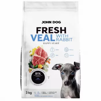 Sausas šunų ėdalas John Dog Puppy Fresh Veal with Rabbit 3 kg