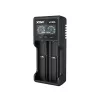 Įkroviklis baterijoms XTAR VC2SL — USB 5V 1A, LCD, įkrauna 2 elementus, tinka Li‑Ion/NiMH/NiCd, dydžiai A/AA/AAA/AAAA/C/D/SC, juodas