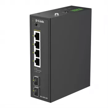 D-Link 6 prievadų pramoninis Gigabit PoE+ nevaldomas jungiklis su 2 SFP prievadais
